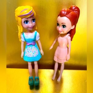 POLLY POCKET DOLLS LILA, RED HEAD & WHITE & TEAL BAKING SPRINKLES DOLL 4” MATTEL